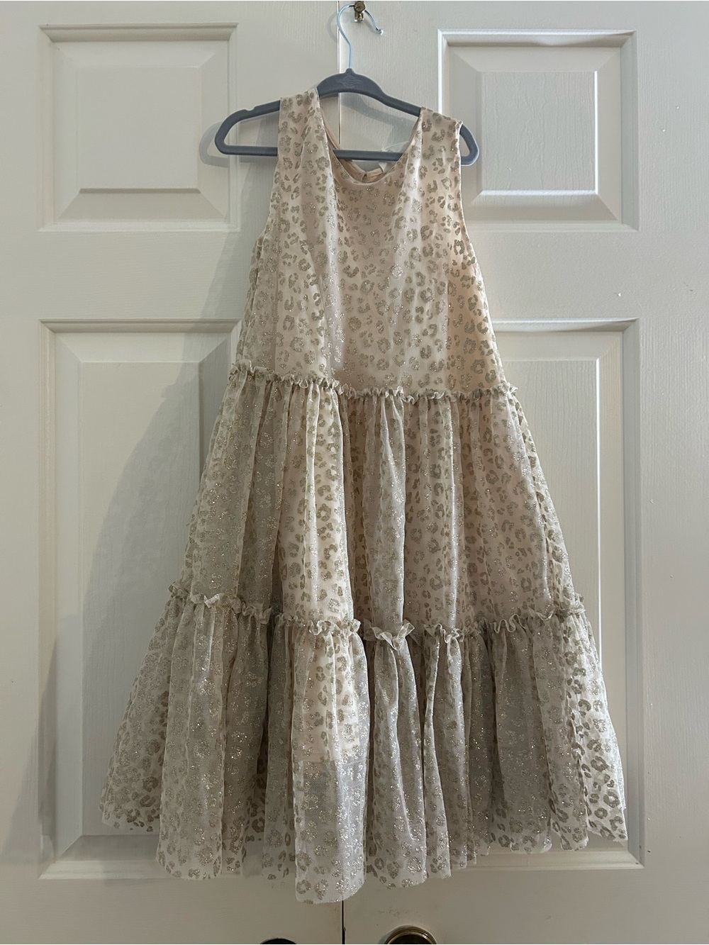 H&M Girls' Sleeveless Tiered Party Dress in Champagne Gold Leopard Print Sz 7-8t